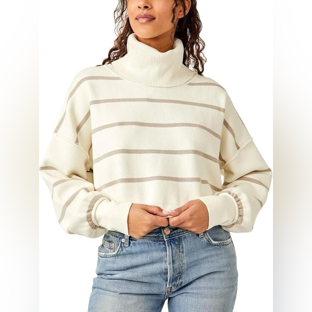 Free People Paulie stripe turtleneck sweater in Moonbean Combo